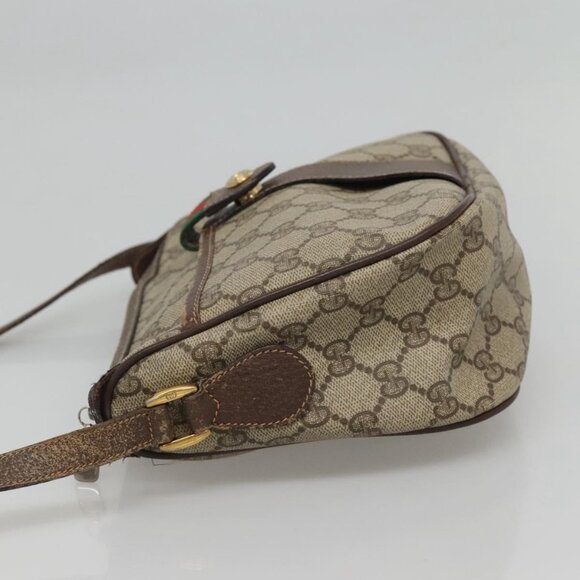 GUCCI GG Supreme Web Sherry Line Shoulder Bag PVC Beige Gold Auth KD211 - Picture 4 of 16